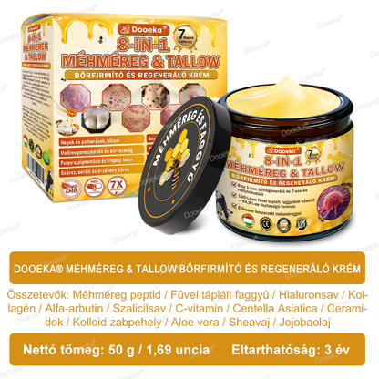 Dooeka® 𝟖-𝐈𝐧-𝟏 Méhméreg & Tallow Bőrfirmító és Regeneráló Krém ⭐ (7 napon belül hatékony) Méhméreg + Tallow · 7X Mélyhidratálás, célozza meg a ráncokat, megereszkedést, striákat, sötét foltokat, purpurát, gyulladásokat és még sok mást.