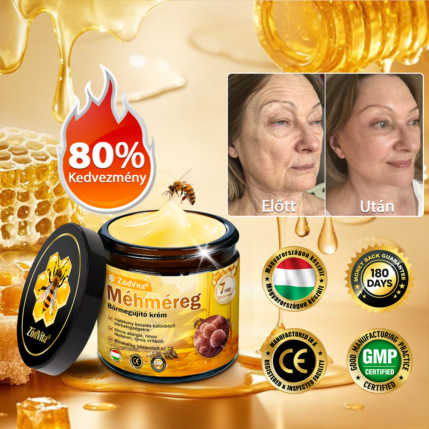 🌟 ZödVita® Méhméreg Bőr Helyreállító Krém 🔥Természetes Öregedésgátló, Feszesíti a Bőrt, Csökkenti a Ráncokat– 50ml