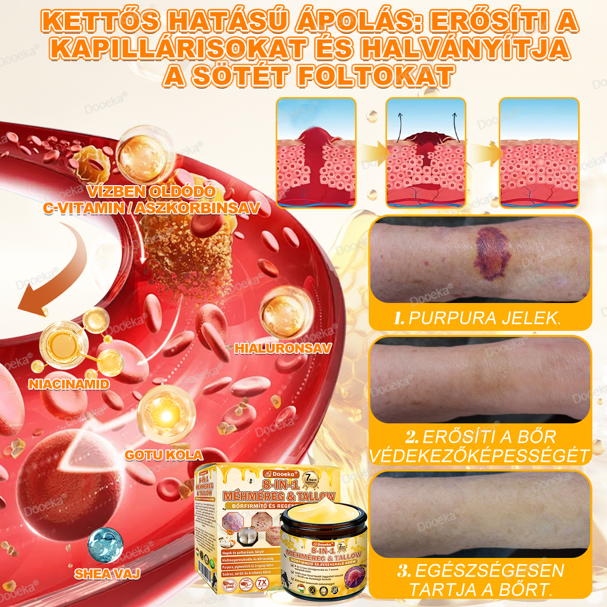 Dooeka® 𝟖-𝐈𝐧-𝟏 Méhméreg & Tallow Bőrfirmító és Regeneráló Krém ⭐ (7 napon belül hatékony) Méhméreg + Tallow · 7X Mélyhidratálás, célozza meg a ráncokat, megereszkedést, striákat, sötét foltokat, purpurát, gyulladásokat és még sok mást.