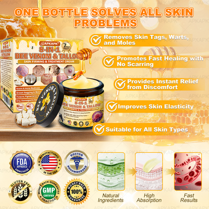 Dooeka® 𝟖-𝐈𝐧-𝟏 Méhméreg & Tallow Bőrfirmító és Regeneráló Krém ⭐ (7 napon belül hatékony) Méhméreg + Tallow · 7X Mélyhidratálás, célozza meg a ráncokat, megereszkedést, striákat, sötét foltokat, purpurát, gyulladásokat és még sok mást.